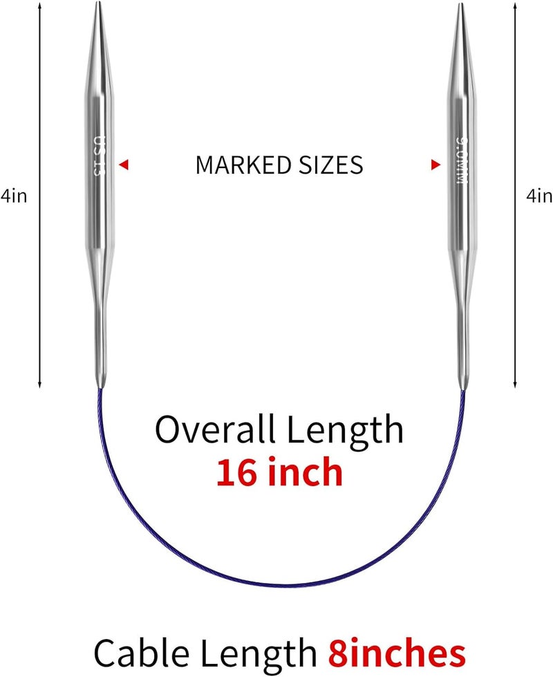 Soosui 9.0mm Circular Knitting Needles - 16-inch/40cmUS13 Ergonomic Stainless Steel Set with Tangle-Free Cable and Smooth Joints, Ideal for Hats, Socks, and Sleeves - Image 2